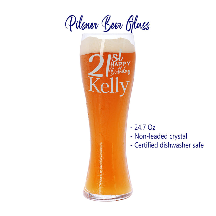 Personalized Can Shape, Tulip Pint or Pilsner Glass – Custom Glassware for 21st Birthday, Wedding Favors, and Mancave Décor