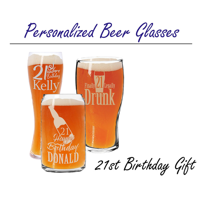 Personalized Can Shape, Tulip Pint or Pilsner Glass – Custom Glassware for 21st Birthday, Wedding Favors, and Mancave Décor