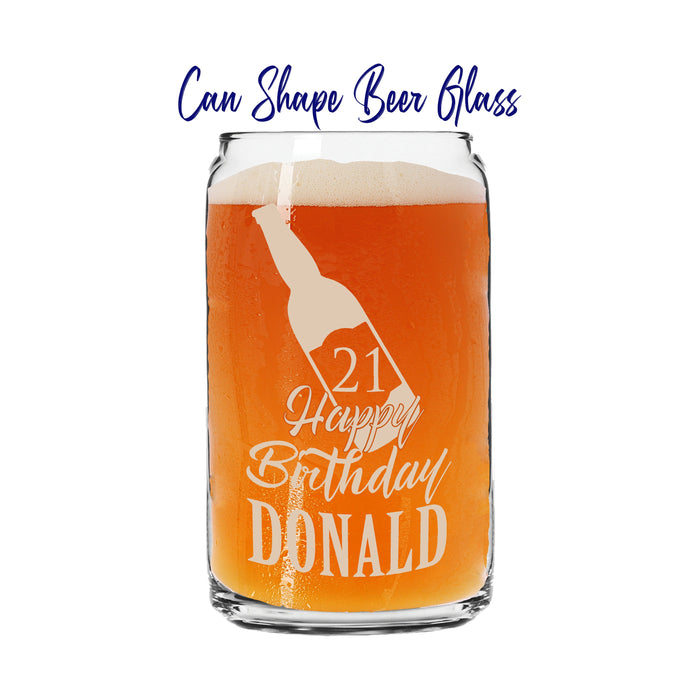 Personalized Can Shape, Tulip Pint or Pilsner Glass – Custom Glassware for 21st Birthday, Wedding Favors, and Mancave Décor