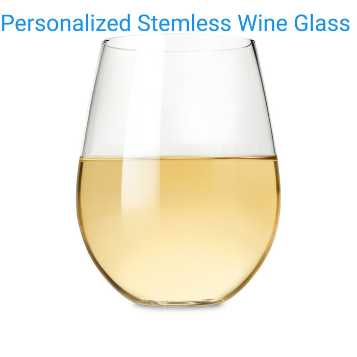 Personalized Stemless Wine Glass – Custom Laser Etched Glass with Logo or Text | 15 oz Wedding Wine Glass Gift
