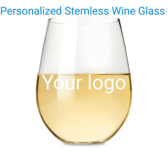 Personalized Stemless Wine Glass – Custom Laser Etched Glass with Logo or Text | 15 oz Wedding Wine Glass Gift