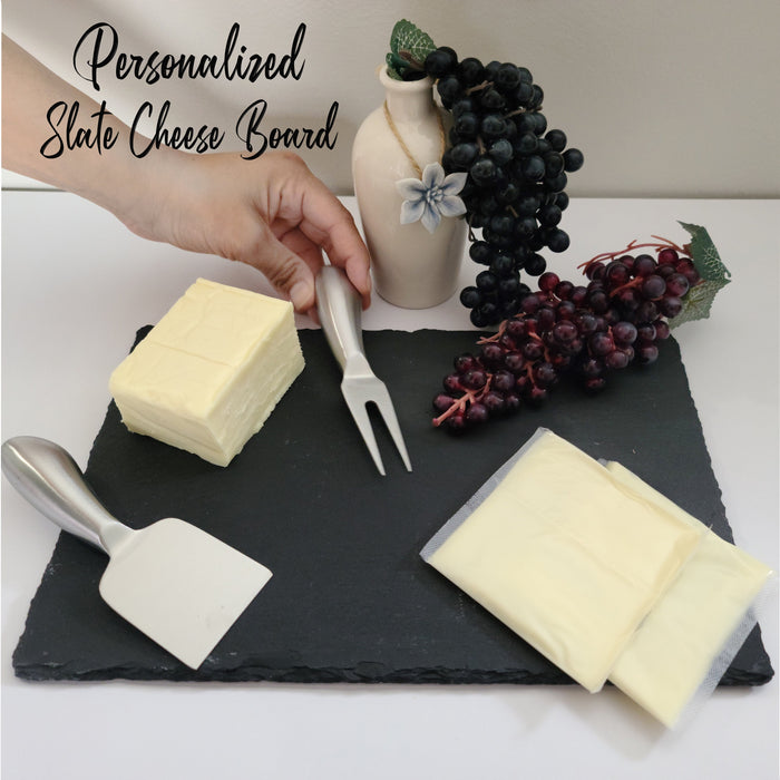 Personalized Cheese Serving Slate Board – Custom Laser Etched Slate Cheese Plate with Natural Edges