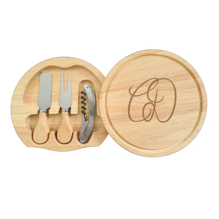 Personalized Round Wine & Cheese Tool Set with Serving Top – Custom Engraved Cheese Board for Weddings, Housewarming, Mother’s Day & Home Entertaining