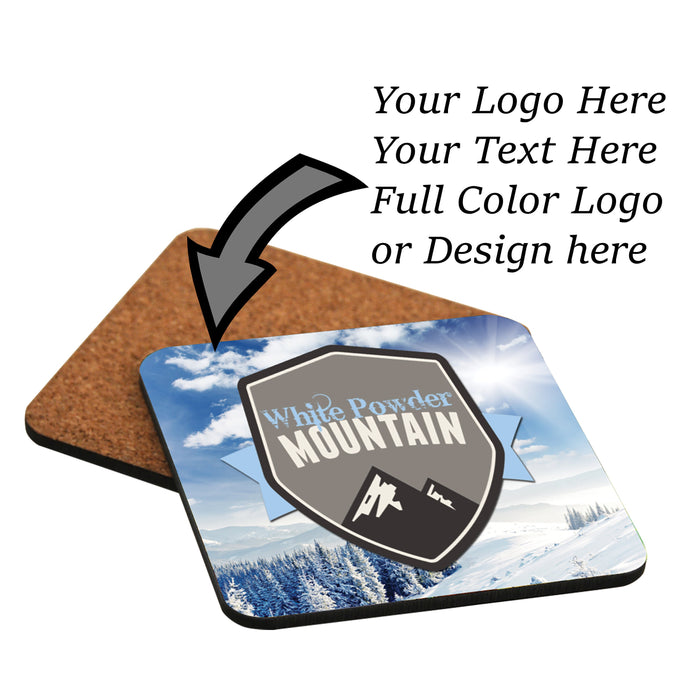 Custom Gloss Hardboard Square Coasters with Cork Back | Personalized Full-Color Drink Coasters | Promotional & Gift-Ready