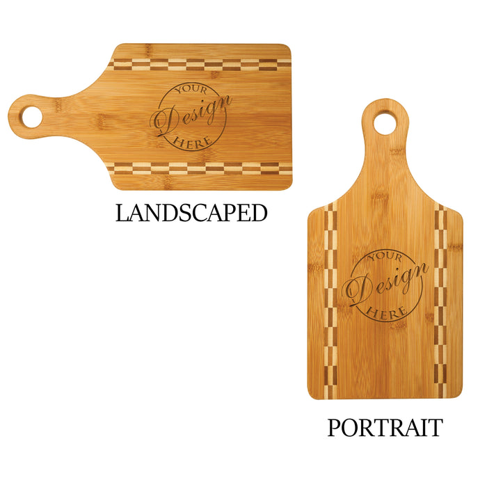 Engraved Bamboo Cheese Paddle Board with Custom Name ,Personalized Cutting Board with Butcher Block Inlay, Custom Engraved Housewarming Gift