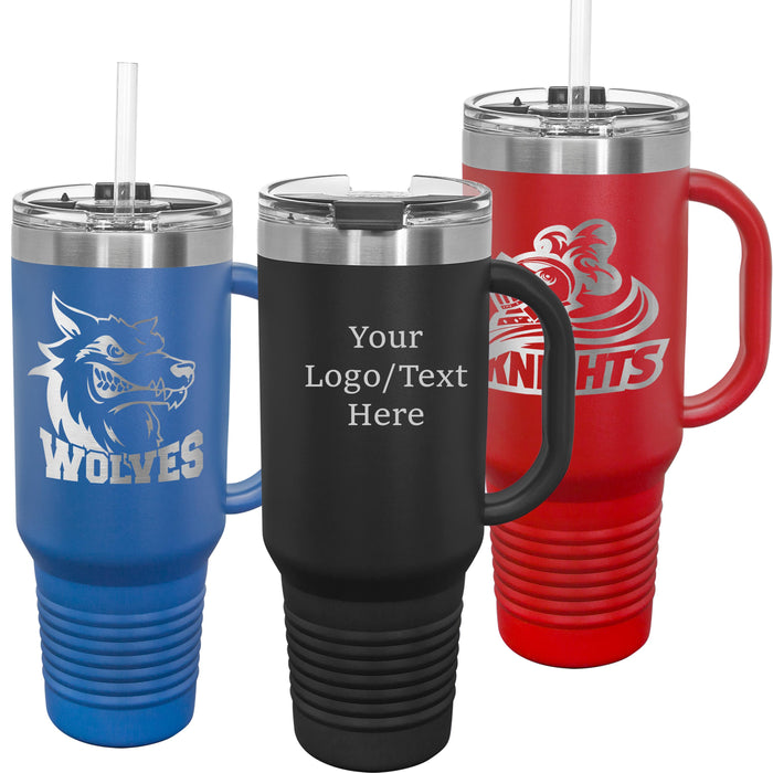 40 oz. Personalized Stainless Steel Travel Mug with Handle & Straw