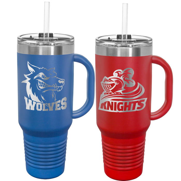 40 oz. Personalized Stainless Steel Travel Mug with Handle & Straw