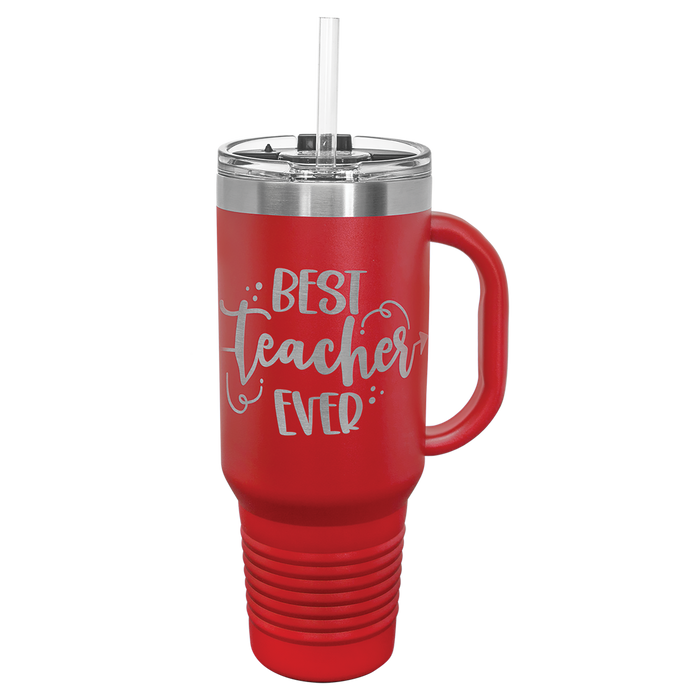 40 oz. Personalized Stainless Steel Travel Mug with Handle & Straw