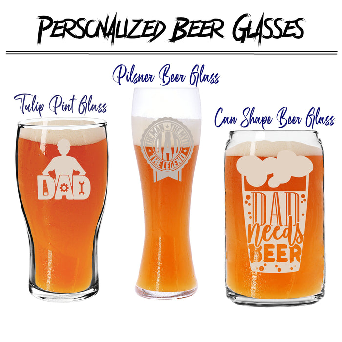 Personalized Beer Glass | Personalize Pilsner Glass |Personalized Pint Glass | Personalized Can shape Beer Glass | Personalized Father's Day