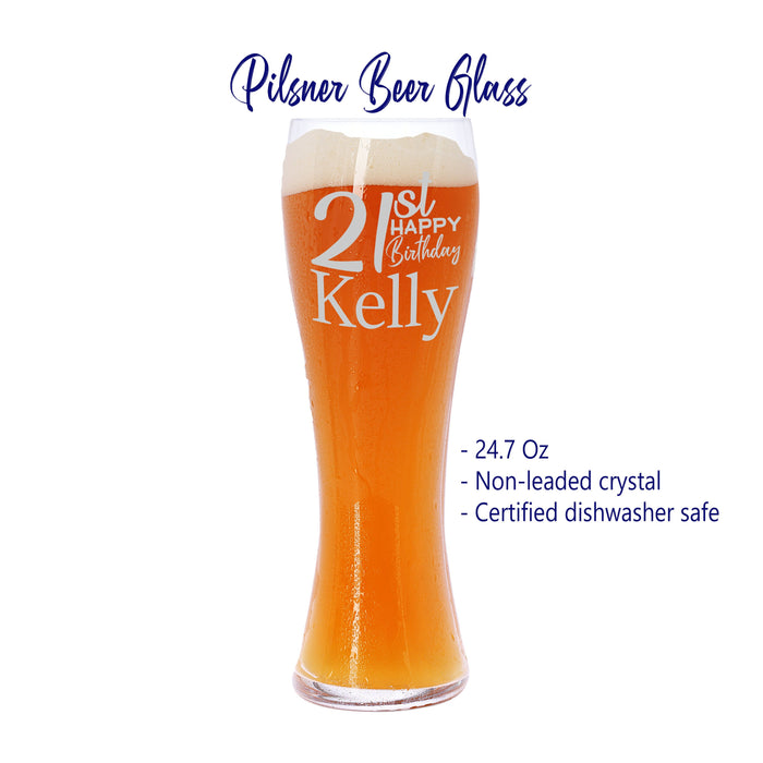 Personalized 21st Birthday Beer Glass | Custom Pilsner Glass, Custom Engraved Pilsner, Tulip Pint glass and Can shaped Beer Glass | Birthday