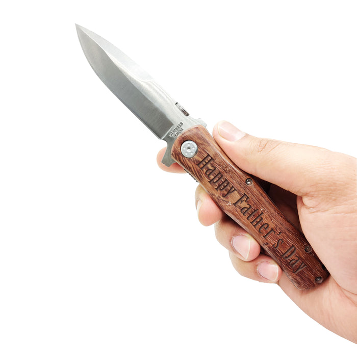 Wood Handle Pocket Knife | Groomsmen Gifts Pocket Knife | Custom Text engraved Pocket knife | Personalized Knife |Personalized Father's day