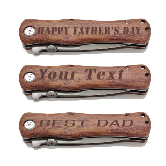 Wood Handle Pocket Knife | Groomsmen Gifts Pocket Knife | Custom Text engraved Pocket knife | Personalized Knife |Personalized Father's day