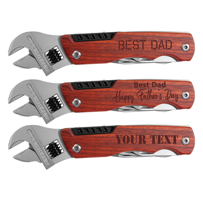 Fathers Day Multi Tools Wrench | Personalized rosewood handle Multi Tool | Laser engraved father's day Gifts | Gifts for Grandpa, Daddy |
