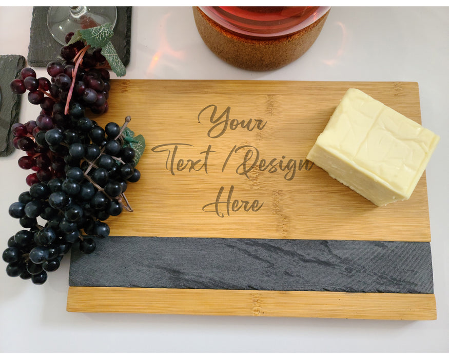 Personalized Bamboo Cheese Board, Custom Engraved Cheese Board, Mothers Day House warming gifts, Logo engraved cheese board with slate.