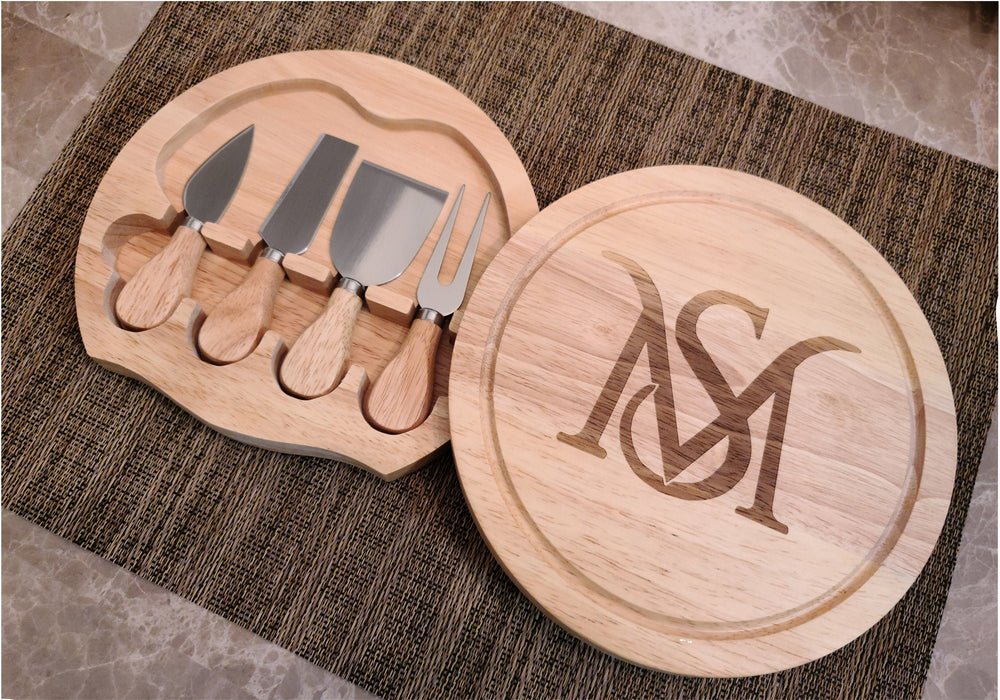 Cheese Cutting Board with 4 tools, Personalize name, monogram engraving, best gift for couples, housewarming, wedding, Mother's day gift