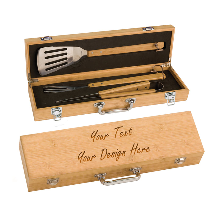 Custom Bamboo Wood BBQ Utensils Set| Monogrammed BBQ Set | Personalized BBQ Set |Grilling Gift |Father's day Gift |Barbeque Set Grill master