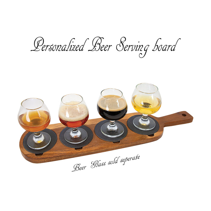 Personalized 18 1/2" Acacia Wood & Slate Serving Board with Handle and Removable Coasters