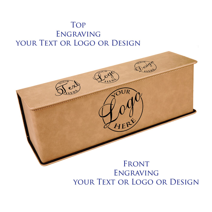 Custom Engraved Single Wine Presentation Box | Personalized Leatherette Single Wine Box with Tools | Leather Wine Box with Customization