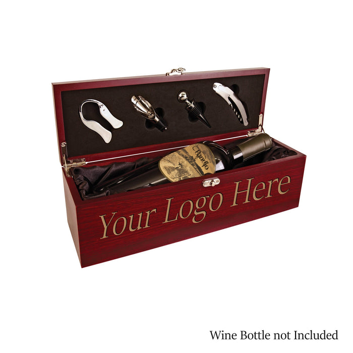 Personalized Wine Bottle Box with Tools – Custom Engraved Matte Black, Rosewood, or Bamboo