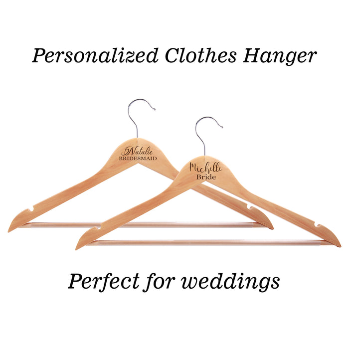 Personalized Wooden Bridesmaid Cloth Hangers | Wooden Engraved Hanger for Bride Bridal Gift | Custom Solid Maple Wedding Dress Hanger