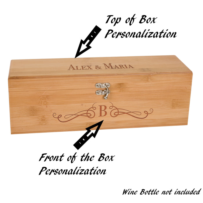 Personalized Wine Bottle Box with Tools – Custom Engraved Matte Black, Rosewood, or Bamboo